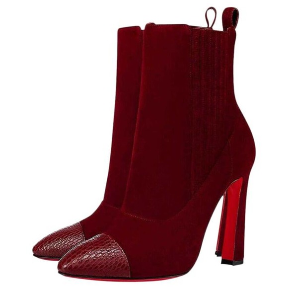 Christian Louboutin Me In The 90s Maroon Suede Booties 37.5 - Picture 2 of 15